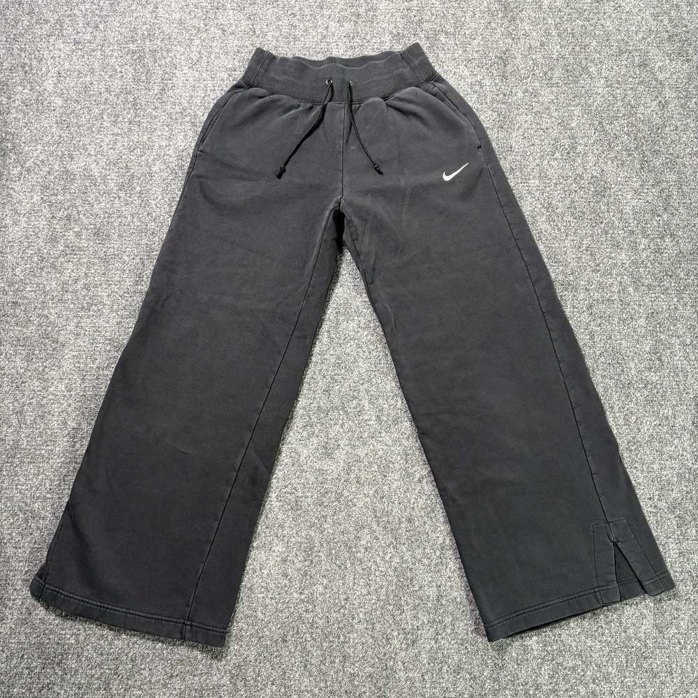 Nike Wide Leg Sweatpants Womens Small Black Baggy Embroidered Logo Y2K